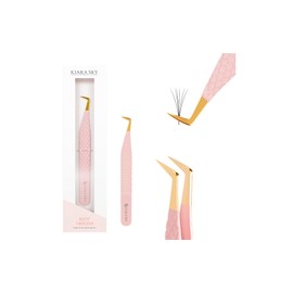 KIARA SKY LASH Tweezer for Eyelash Extensions | Precision Fiber Tip Grip | Volume, Mega Volume, and Lash Removal Fills | Comfortable Ergonomic Design | Pink and Gold, BOOT TWEEZER