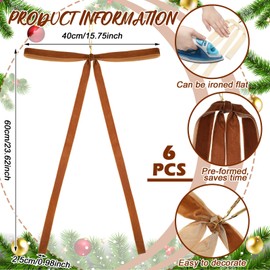 Janinka Velvet Christmas Swag Bow 23.5x15.5 Inch Rustic Large Velvet Christmas Staircase Wreath Bows Vintage Christmas Tree Topper Bows Large Velvet Bow for Christmas Outdoor (Multicolor,6 Pcs)