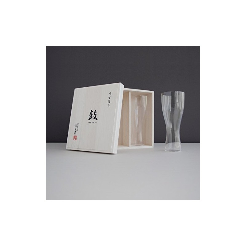 うすはりグラス　鼓　ガラス ビールグラス（ピルスナー）木箱2個セット
