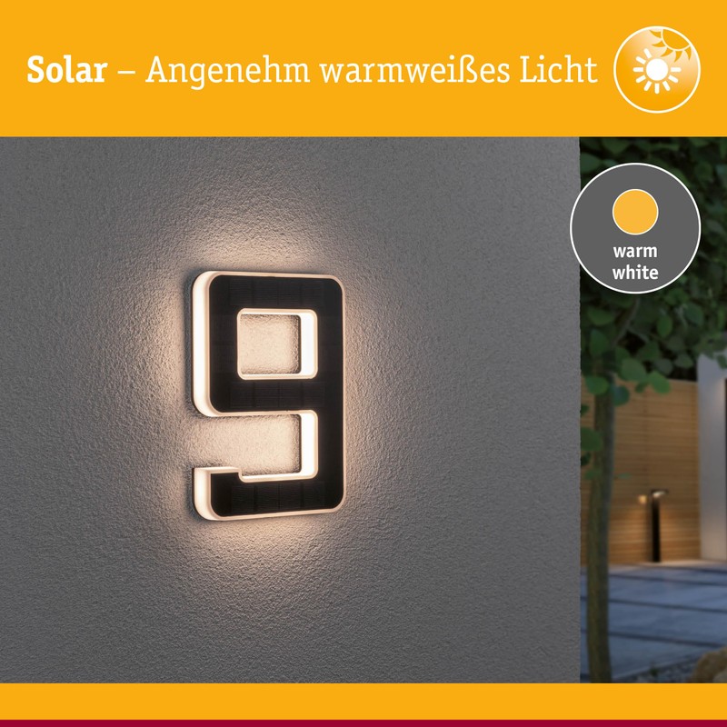 Paulmann Outdoor Solar House Number 9 3000 K IP44 Akk