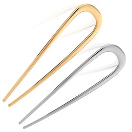 Aczyqws 2pcs Metal French Hair Pins for Thick Hair, U-Shaped Hair Pins Metal French Twist Hairs Pin Fork for Women Girls Hair Types Styling Hair Accessories (1 Gold & 1 Silver)