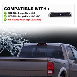 G-PLUS LED Third Brake Light Compatible With Dodge RAM 2002 2003 2004 2005 2006 2007 2008 2009, 3RD LED Bar Brake/Cargo Light,Type X Smoky lens Black Housing
