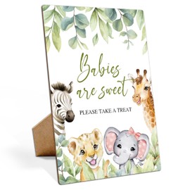 LP089: Safari Jungle Animals Baby Shower Sign, Babies are Sweet Please Take a Treat, 8x11 Wooden Play Sign with Stand, Jungle Theme Decorations, Gender Reveal Party