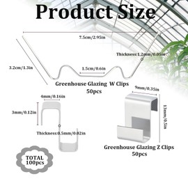 50P Greenhouse W Clips & 50P Greenhouse Glazing Z Clips,Stainless Steel Greenhouses Window Clip Glass-Pane Fixings Clip for Holding Glass,W Wire Clamps and Z Overlap Clamp for Fitting Glasspanes