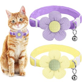 Breakaway Cat Collars with Bells, MUZIEBA Kitten Collar for Girl Boy Adjustable Safety Kitty Collars for Cats Puppy and Small Pets (Purple + Yellow)