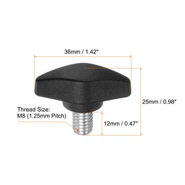 sourcing map 4pcs Tee Wing Knobs Thumb Screws M8 x 12mm Standard Male Thread Plastic T Knobs Handles Hand Clamping Thumbscrew, Black