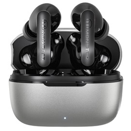 Monster N-Lite Clear Talk Wireless Earbuds Bluetooth 5.3 Headphones, IPX8 Waterproof in-Ear Stereo Earphones 60H Playtime, with Fast Charging for Sport, Bright Silver, MH22107