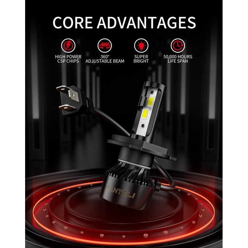 FANTELI 2x 𝖧𝟦/𝟫𝟢𝟢𝟥 Bulbs, 40000LM 900% Brighter 1:1 Size, No