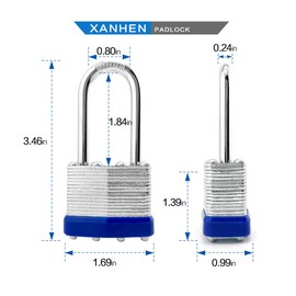 XanHen Laminated Steel Padlocks, 24 Pack, Blue, Keyed Alike, Long Shackle, for Hasp Latch, Sheds, Fences, Lockers, Schools, Gyms