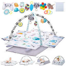 GetBoom Baby Play Mat Tummy Time with Extra Mat - Baby Play Mats for Floor Activity Gym with Toys, Washable Tummy Time Mat Girl & Boy, Floor Play Mat for Babies 0 6 Months+, 43.7 x 39.8 x 20.5 Inches