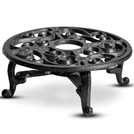 7 Inches Cast Iron Teapot Warmer Dish Cups Trivet,Round-Shaped Design with Tealight Holder - Heavy Duty & Decorative Candle Holder Stands for Heat Food Coffee Milk or Tea
