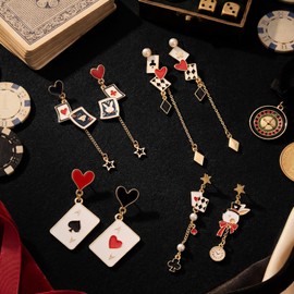 Kingdder 4 Pairs Poker Earrings for Women Playing Card Dangle Drop Ace Heart Earrings Poker Themed Jewelry for Casino Party Halloween Costume