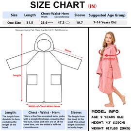 Hiturbo Kids Bath Towel Hoodie: Soft Plush Zipper Surf Poncho - Warm Fleece Changing Towels Swimming Outerwear (Pink)