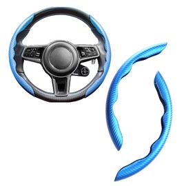 Carbon Fiber Steering Wheel Cover, Men's and Women's Safe and Non Slip Car Accessory,15-inch Universal Auto Steering Wheel Cover, Steering Accessories for Car,Great Gifts (Blue)
