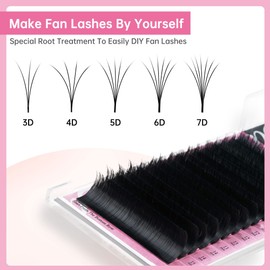 Self-Fanning Eyelashes Auto Easy Fan Laughs for Volume Technique C D Curl Eyelash Extension 2D-20D Large Quantity 16 Rows Pre-Glue at the Root C-Curl Thickness 0.07 mm Mixed Length 8-15 mm