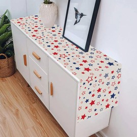 BOTB LIHM Memorial Day Independence Day 4th of July Table Runner Stars Patriotic America Table Decoration Home Kitchen Dining Indoor Holiday Farmhouse Decor 13x36 Inch