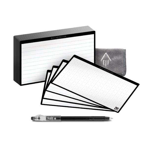 Rocketbook Cloud Cards - Eco-Friendly Reusable Index Note Cards With 1 Pilot FriXion ColorStick Pen & 1 Microfiber Cloth Included - Single Set of 40 (3" x 5")