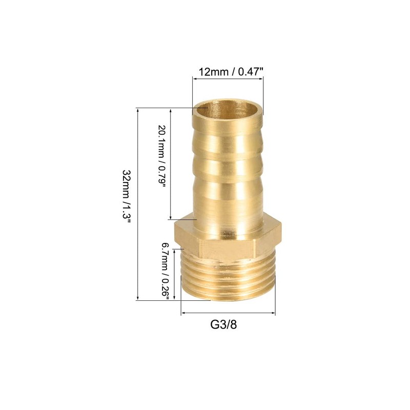 sourcing map Brass Hose Barb Fitting,Connector,12mm Barb x G3/8 Male