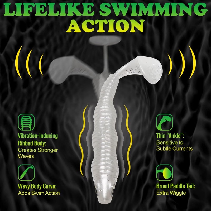 LUCKYFISHING Paddle Tail Swimbaits 16 PCS Fishing Lures Soft Plastic
