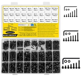 1260 Pieces M2 M3 M4 Screws Set, Cylinder Screws with Allen Screws Nuts Set, Machine Screws with Nuts Set, Black Threaded Screws Set with Washers Set Assortment