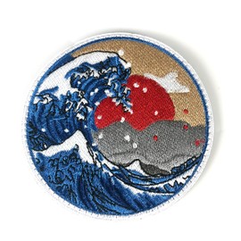 RESPEC Velcro Patch, Embroidered Patch, Katsushika Hokusai Series, Thirty-Six Views of Fugaku, Great Wave Off Kanagawa, Armband, Coat of Armband, Mt. Fuji, Sunrise, Velcro Applique (Round)