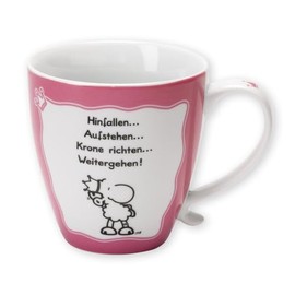 Sheepworld Tasse mit Motiv Hinfallen, Aufstehen, Krone richten | Kaffeetasse, Porzellan, 45 cl | lustiges Geschenk, Sprüchetasse | 43460