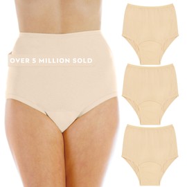 Wearever Women's Cotton Comfort Incontinence Panties for Bladder Control with Regular Absorbency - Reusable & Washable Leak Proof Underwear 150 ml (Pack of 3) (Beige) (S) (Fits Hip Sizes: 35-37")