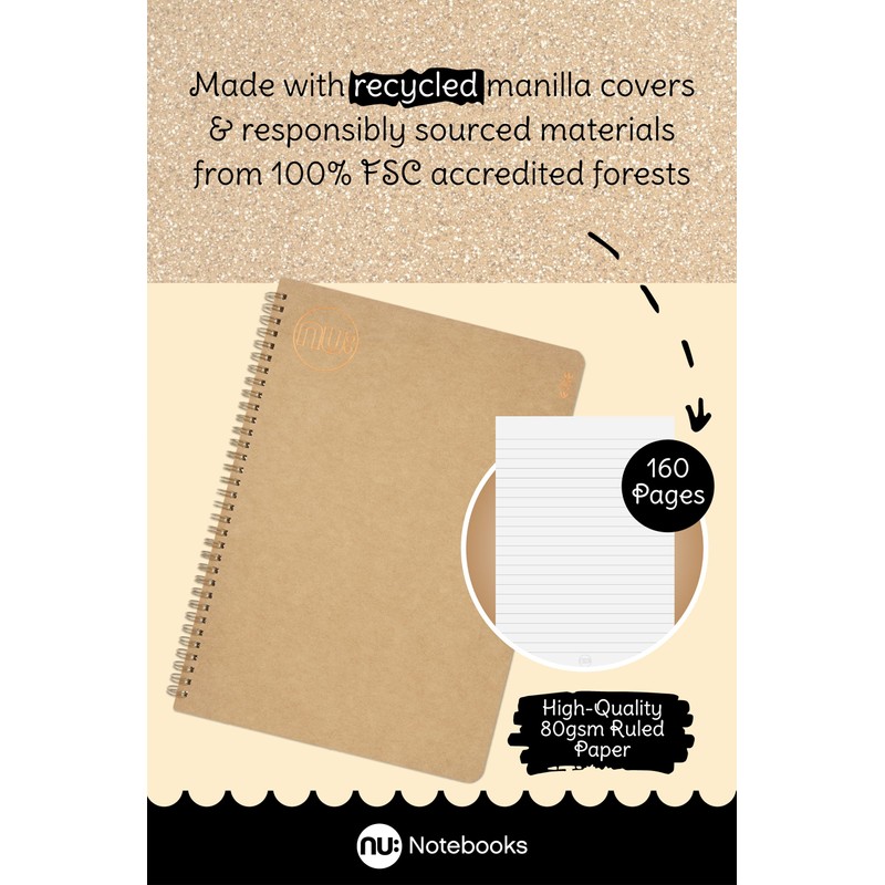 nu: Notebooks - Kraft Range - Manilla Wire Bound A5