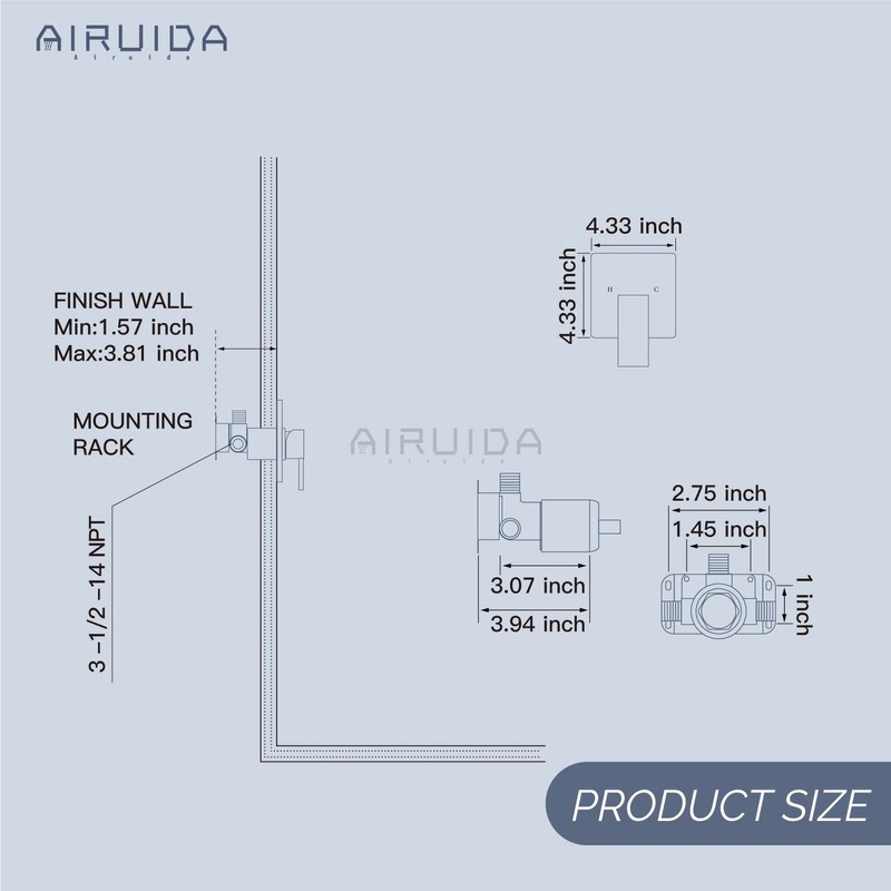 Airuida Square Single-Function Brass Faucet Shower Rough-in Valve Male Thread