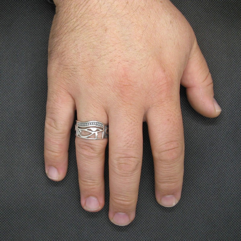 Sterling Silver Men's Ring Amon Ra Eye Solid Hallmarked 925