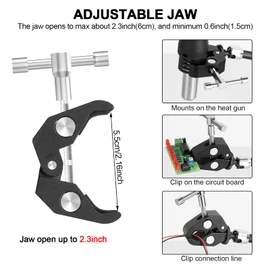 Helping Hands Magnetic Soldering Clamp with 2.16-inch Jaw Opening, Super Clamp with 1/4 and 3/8 Thread, Flexible Articulating Arms with Clamps, Magnetic PCB Clip for Heat Gun Repairing DIY Work