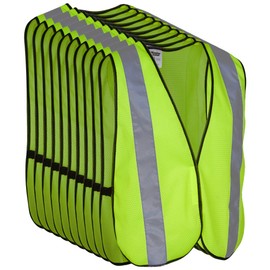 Safety Vest with High Visibility - 2 Inch Reflective Strips, Bright Neon Yellow, Breathable Polyester Mesh Fabric, ANSI ISEA Class Unrated, Hi Viz All Day and Night (10 Pack - Small-Large)