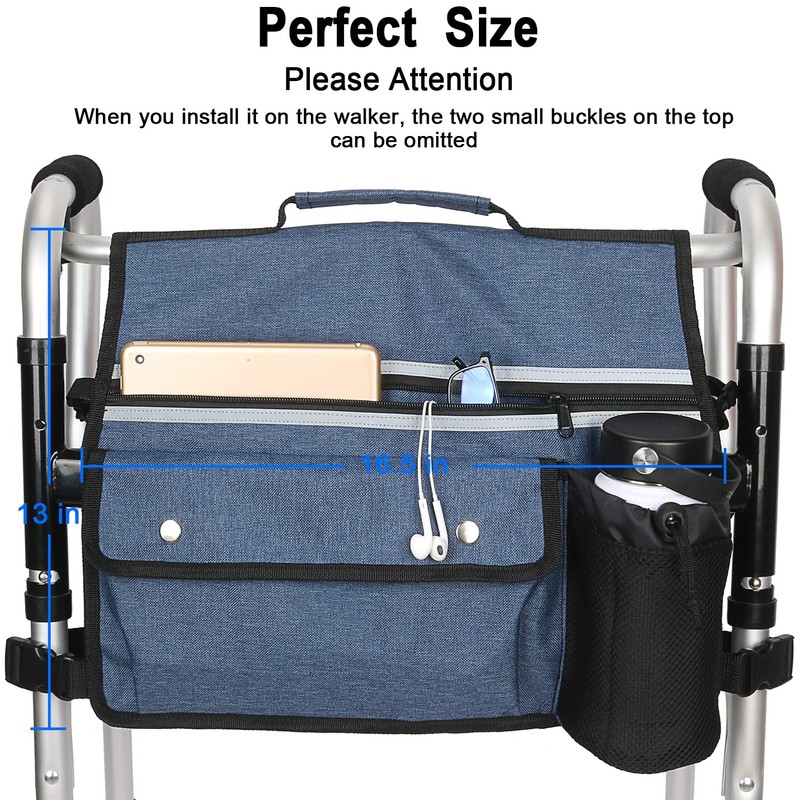Wheelchair Storage Bag, Double-Sided Armrest Pouch with Cup Holder and