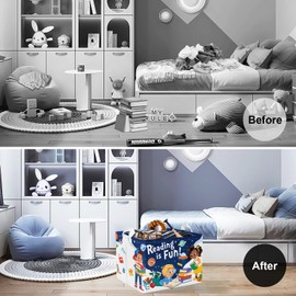 Clastyle Space Reading Fun Study Book Kid Storage Basket Baby Laundry Hamper Boy Gift Toy Box Collapsible Clothes Organizer Nursery Bin for Bedroom, Rocket, 40 * 30 * 30 cm