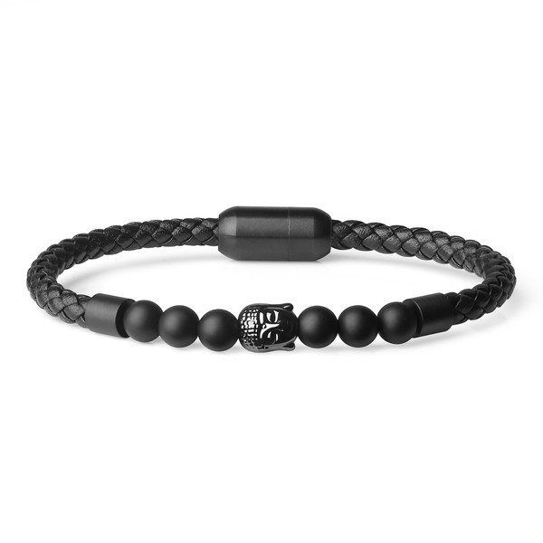 COAI Leather Men's Buddha Bracelet with Mats Onyx Beads, Stone,