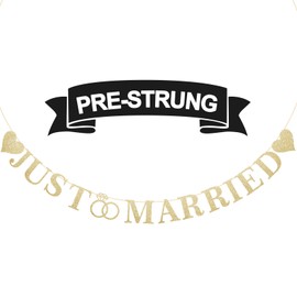 Pre-Strung Just Married Banner Sign Gold Glitter, Wedding Banner for Just Married Wedding Reception Ceremony Party and Car Decorations