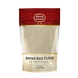 Spicy World Brown Rice Flour 5 LB Bulk | Resealable Bag | USA Grown, Fine Ground Flour for Baking and Cooking | Premium All-Natural Rice Powder | Rich Source of Fiber