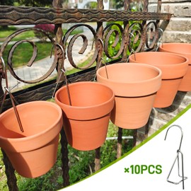 KOROI 10 Packs Terracotta Pots Hanger Hooks,Sturdy Thick Stainless Steel Plant Hanger,Flower Pot Holders for Clay Pots,Wall and Fence Mounted Plant Holder,Terra Cotta Pot Hanging Holders