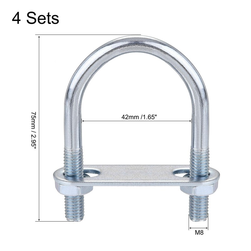 sourcing map Set of 4 M8 round U-bolts, U-bolts, U-bolts,