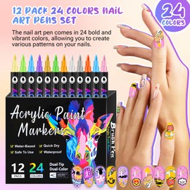 TEIHWAL 24 Colors Nail Art Pens Set, Nail Polish Pens, Quick Drying Long Lasting Acrylic Paint Markers for Nail Art Design at Home & Salon