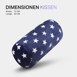 Bestlivings Cuddly soft neck roll (diameter 16 cm x 30 cm / blue stars) for on the go - compact and lightweight, perfect for air travel or long car journeys