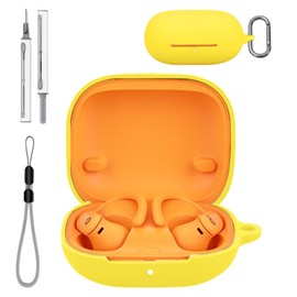 for Beats Powerbeats Pro 2 Case Cover with Cleaner Kit, Soft Skin Silicone Case Cover with Keychain and Lanyard，Full Protective Case for Men and Women-Yellow
