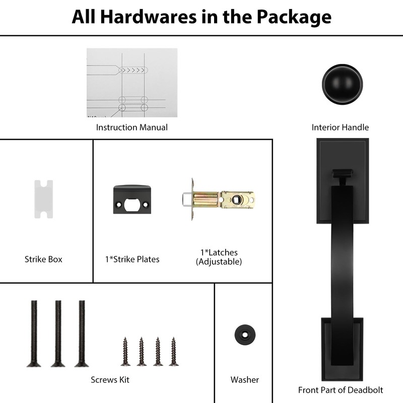 Hadims Matte Black Door Handle Exterior, Entry Door Handle and
