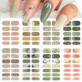 KTAABTR 8 Sheet Flower Nail Stickers Full Nail Wraps Multi Color Self-Adhesive Nail Polish Strips Supply Floral Leaf Gel Nail Polish Stickers Decals for Women DIY Manicure Decoration