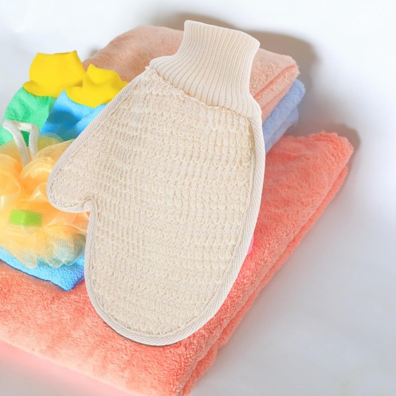 Guantes de Baño de Sisal Beige de Doble Cara para
