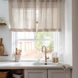 YoungsTex Linen Kitchen Curtains 36 Inches Long for Small Window 2 Panels, Short Grommet Light Filtering Privacy Thick Semi Sheer Curtains for Basement Cafe, Natural, 52W X 36L