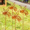 Set Of 4 Rusty Bee Garden Stakes 8x38cm Steel Metal