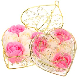 FOMIYES Romantic Rose Soap Flower Petals Basket Valentine's Day for Her Scented Decorative Soap for Bath Home Decor