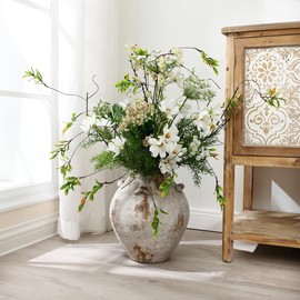 LuxenHome Ceramic Flower Vase,12'' Mottled Brown and White Vase for Living Room Decor, Jug Terracotta Vases with Handles Home Décor Accents, Rustic Vintage Vases for Home Decor