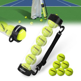 Hikeen Durable Tennis Ball Pick up Tube with 6 Tennis Balls,Quick Pickup & Storage Tennis Ball Tube with Shoulder Strap for Tennis Accessories - Includes 6 Balls
